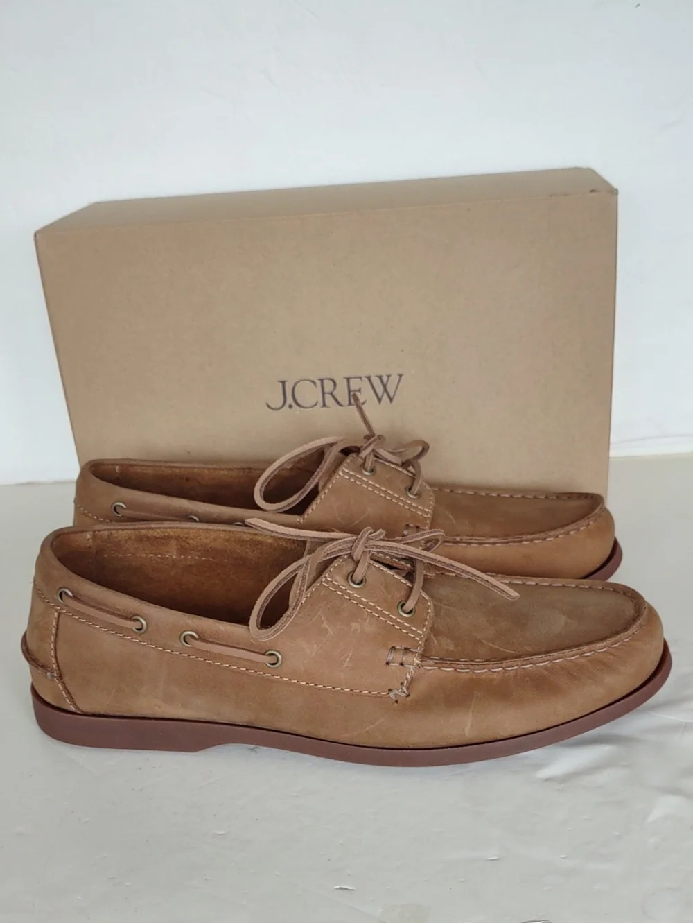 BRAND NEW J. Crew Tan Leather Moccasin-Style Boat Shoes